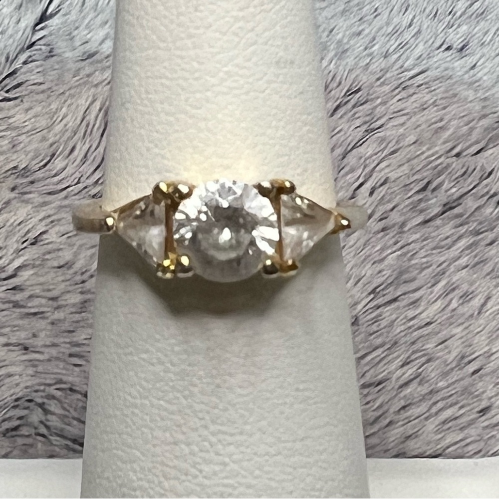 Seta Vintage Gold Plated Three Stone Cubic Zirconia Engagement Ring Size 5